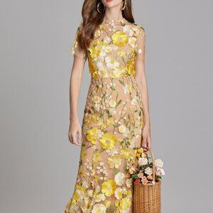 Floral Embroidered Mesh Overlay Maxi Dress | Sheath Formal Dress
